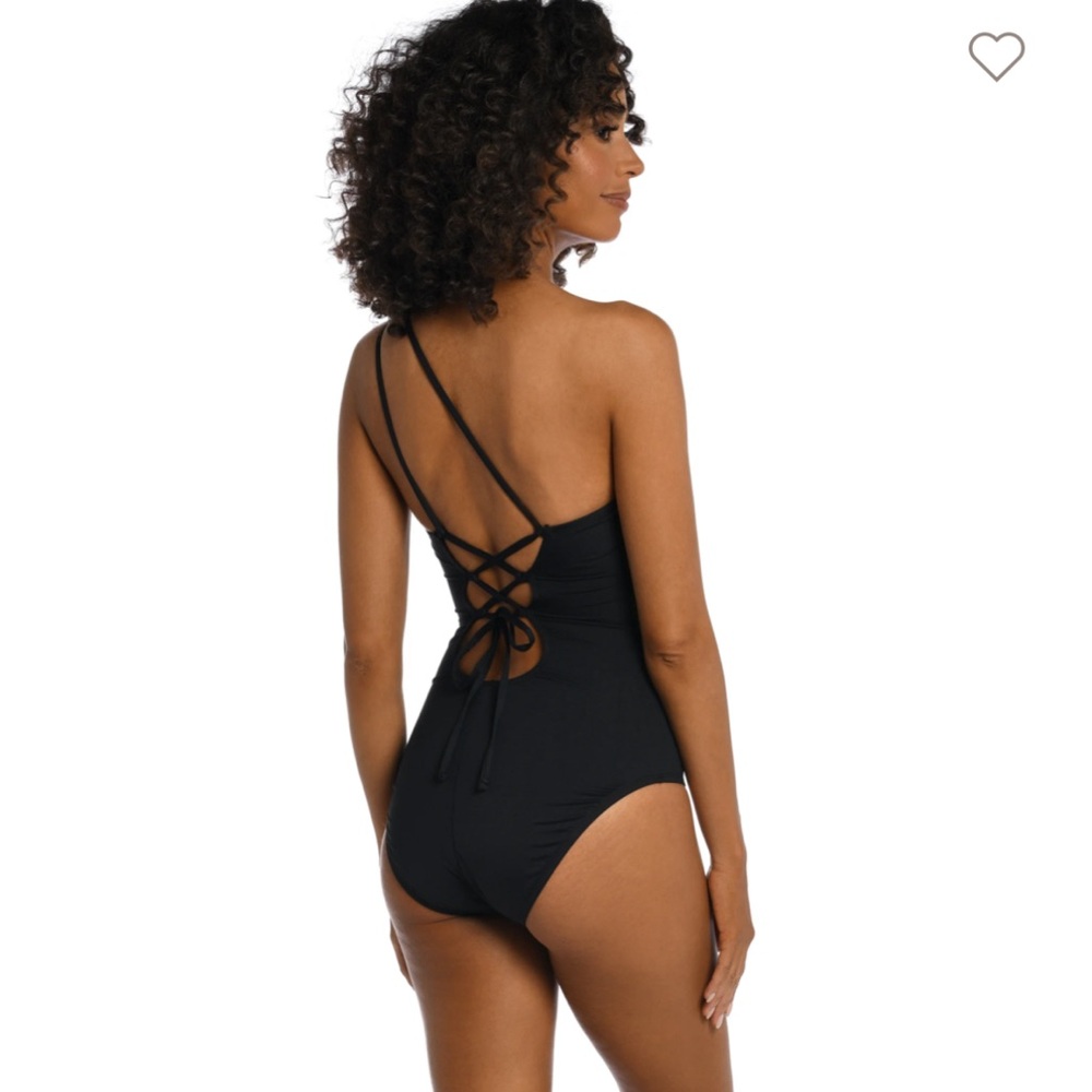 La Blanca Island Goddess one shoulder lace back one piece swimsuit